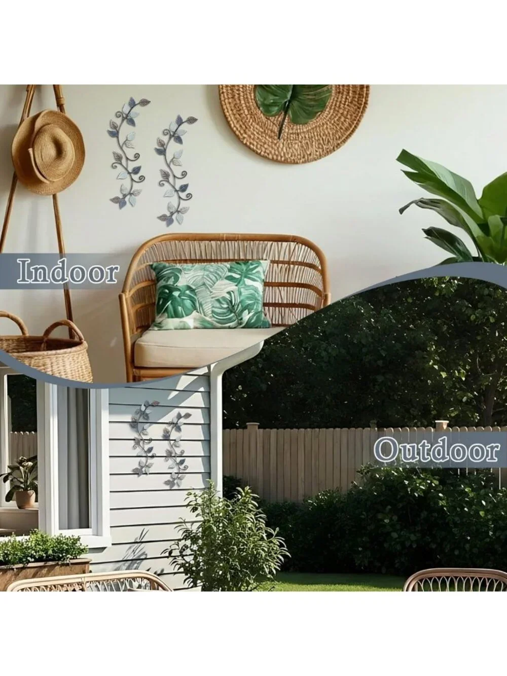 2 Pcs Metal Tree Leaf Wall Art - Rustic Scroll Vine Decor for Indoor/Outdoor